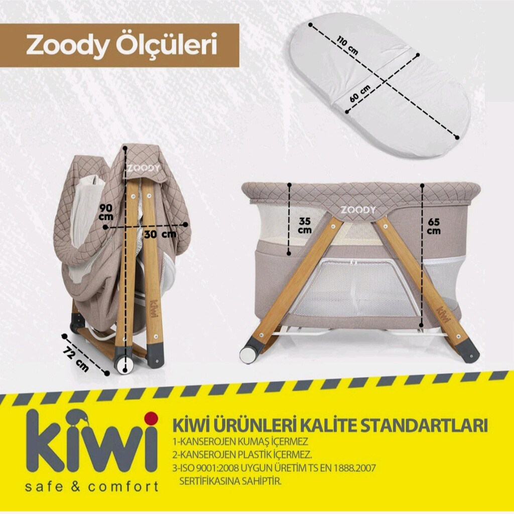 Kiwi Zoody 3 in 1 Bebek Beşiği ve Park Yatak - 5