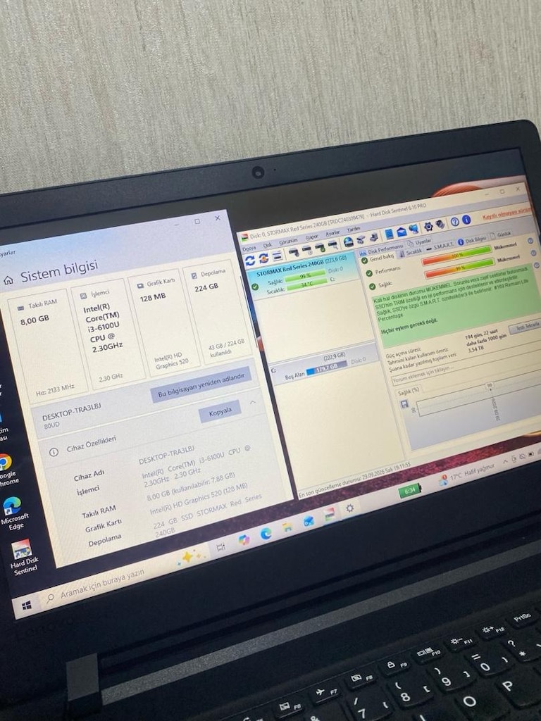 LENOVO-8GB DDR4 RAM-240GB SSD-i3 6.NESİL-BATARYALI-LAPTOP - 3