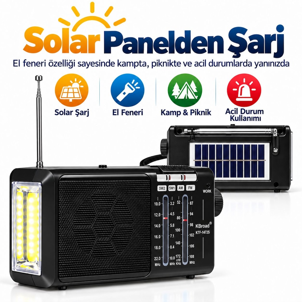 KTF-1472S Solar Şarjlı 4 Band Radyo FM AM SW1 SW2 El Fenerli - 4