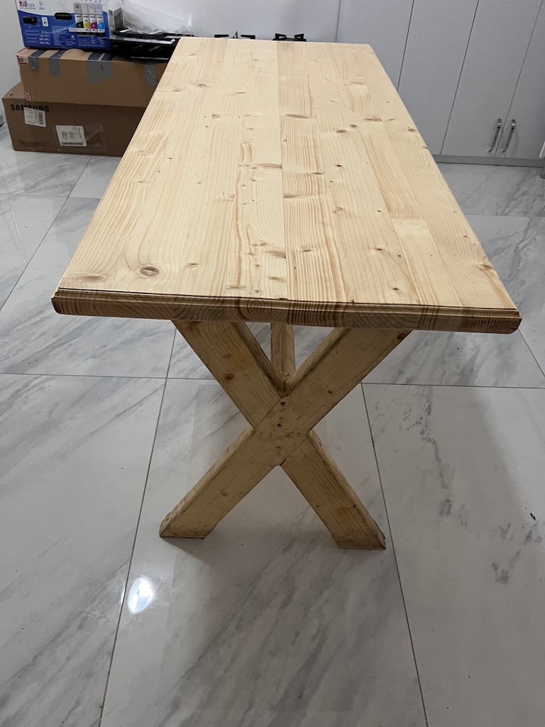ACİL! Özel El Yapımı Ahşap Masa - X Ayaklı, 142x60 cm - 4