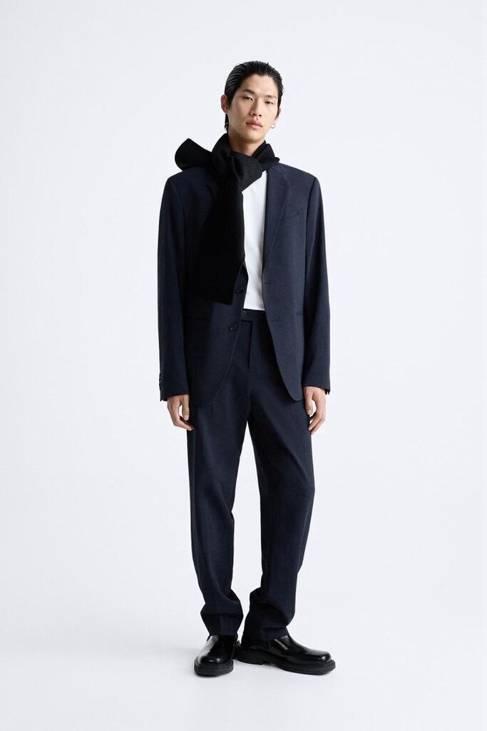 zara %100 yün çok şık lacivert blazer ceket - 4