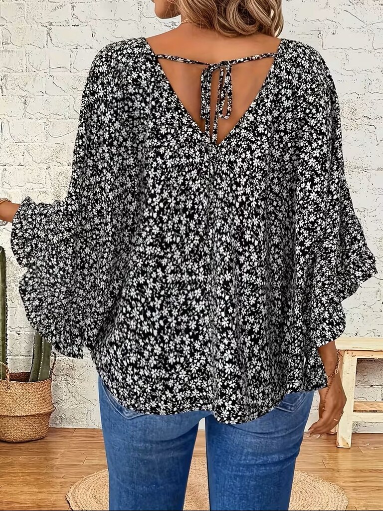 B077 Popüler Stil Kollu Fırfırlı Manşetli Büyük Beden Bluz - 2
