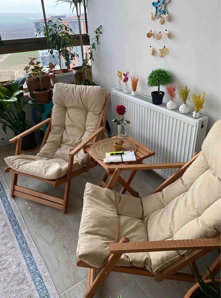 Bahçe balkon teras mobilyası katlanır şezlong masa seti - 5