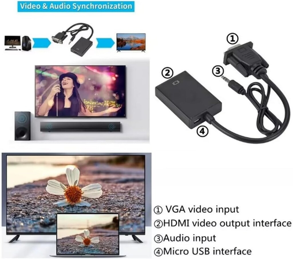 VGA to HDMI Çevirici Adaptör 3.5 Mm Ses Girişli (HDMI - 4