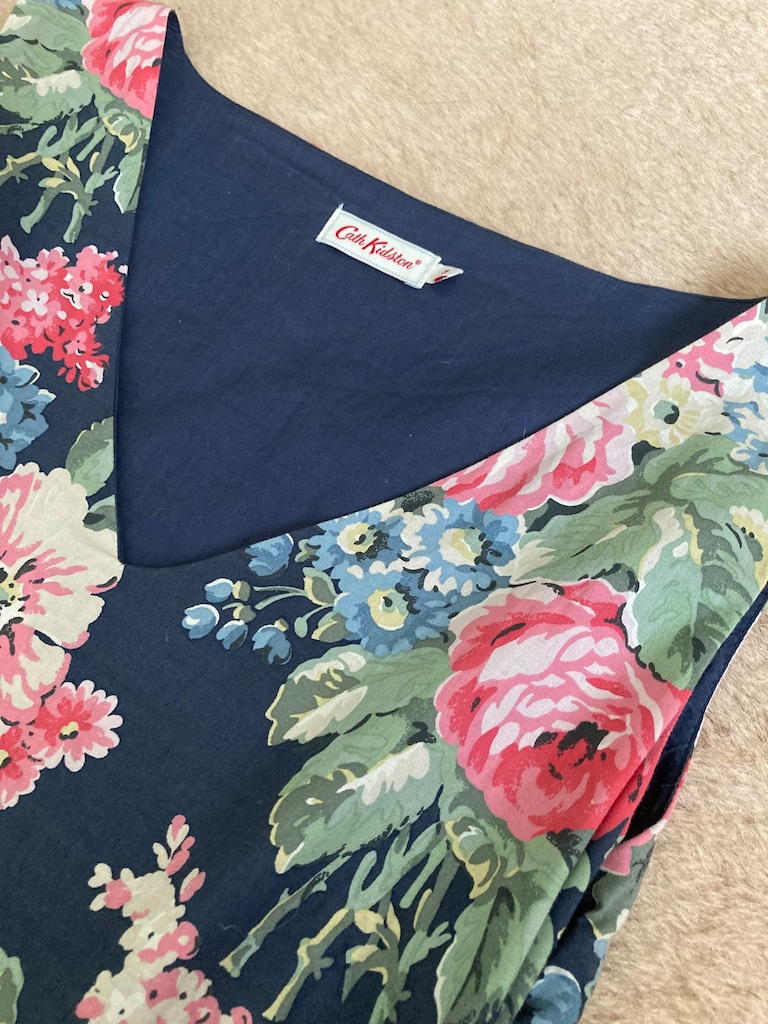 Lacivert Vintage Elbise Cath Kidston Çiçek Desenli - 2