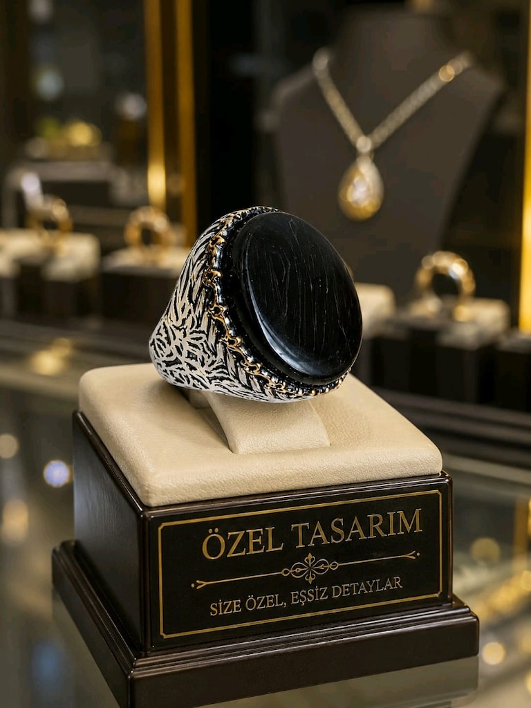 Kehribar Taşlı 925 Ayar Gümüş Yüzük - 8