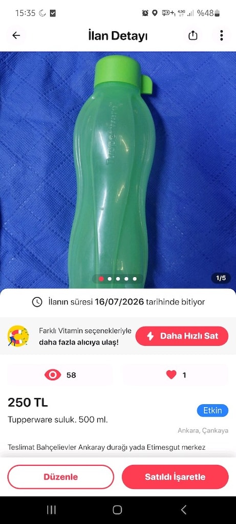 Tupperware suluk. 1 lt. ve 0.5 lt. 0.5 lt. lik olan 250 tl. - 9