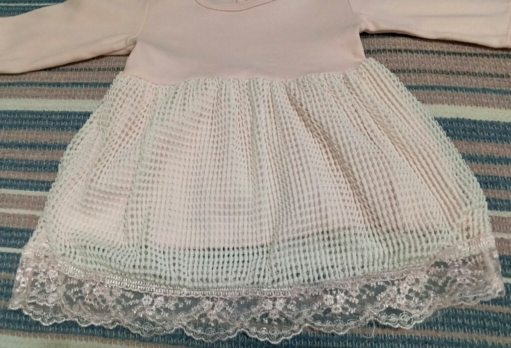 Pembe Beyaz Tüllü Güpürlü Bebek Elbise - 3