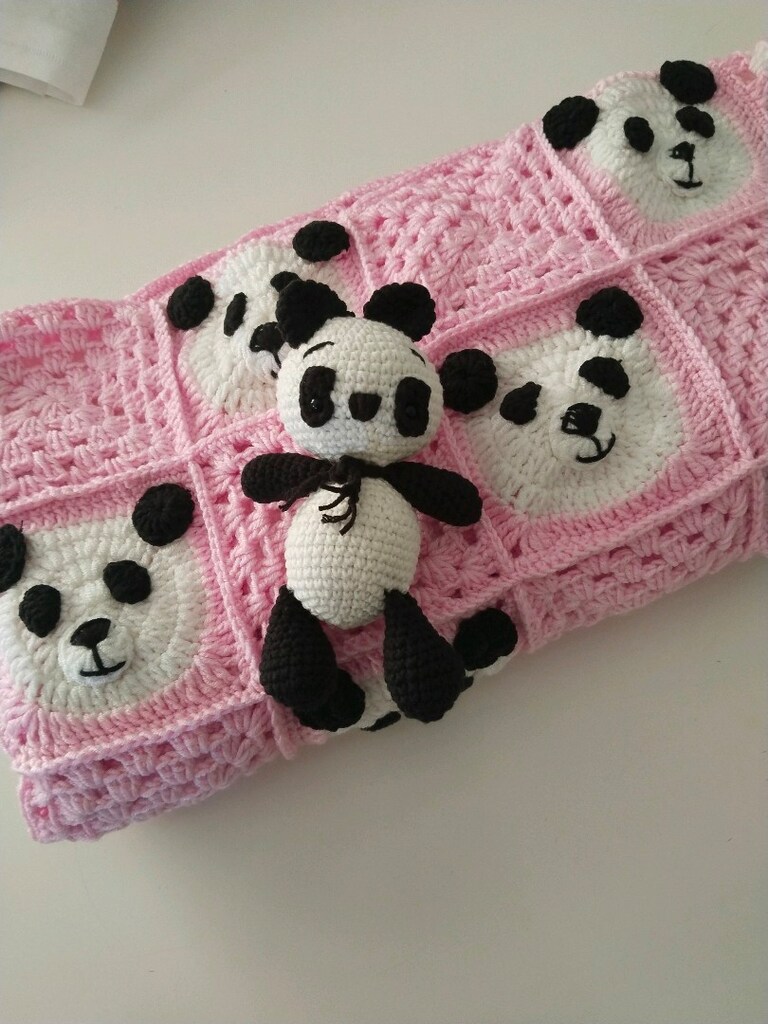 panda desen bebek battaniyesi ve oyuncak - 6