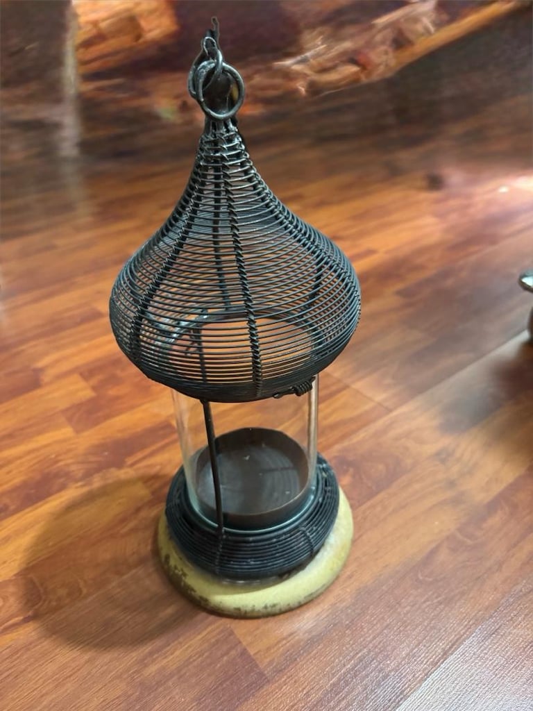 Vintage El Yapımı Metal Tel Örgü Dekoratif Fener / Mumluk 36 cm - 4