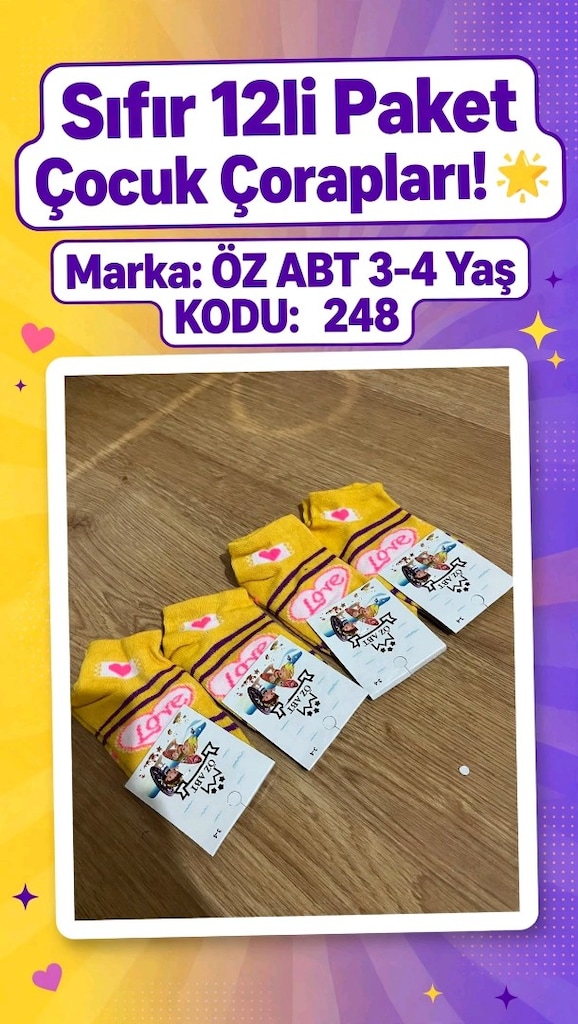 Sıfır 12li Paket #Çocuk #Çorapları! • Marka: ÖZ ABT KODU:248 #atlass