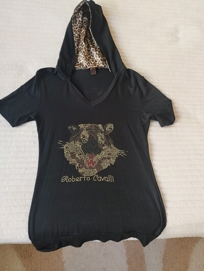 leopar kapşonlu siyah t-shirt m beden