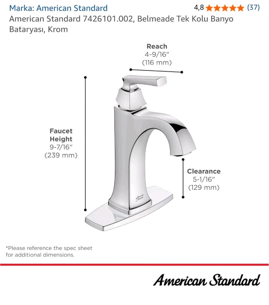 American Standard Belmeade 7426101.002 Krom Lavabo Bataryası - 3