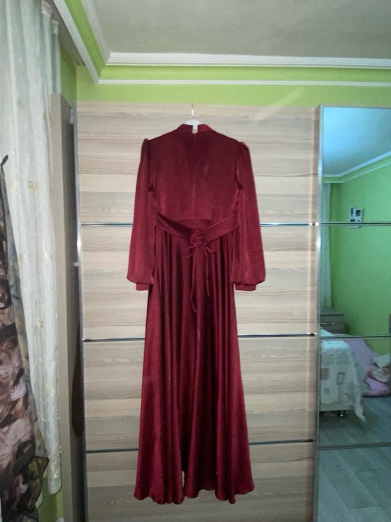 bordo uzun elbise - 4
