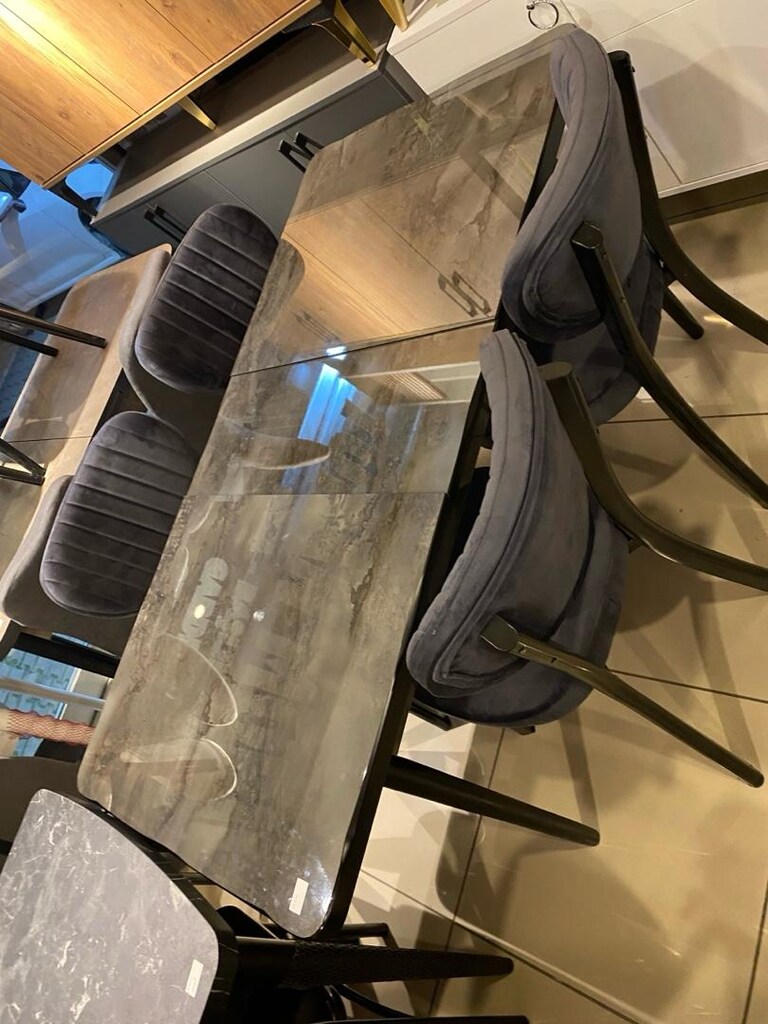 parlak mdf açılabilir yemek masası 4 adet sandelye - 4