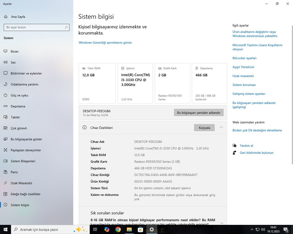 İntel İ5-3330 - 2 GB RX 550 - 500 GB HDD Tak Çalıştır Bilgisyar Kasası - 12