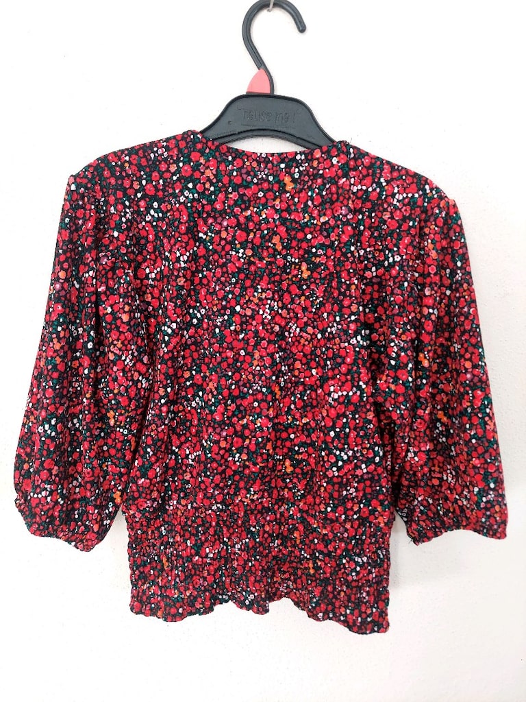 V yaka gipeli Çiçek Desenli peplum Bluz - 3