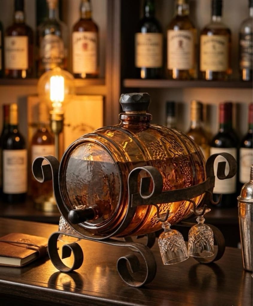 Ferforje Standlı Vintage Cam İçki Fıçısı – 1.5 Litre (Dönem Ürünü) - 12