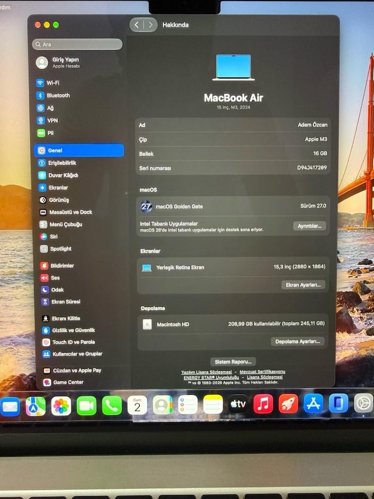 MacBook Air / M3 / 15 inç / 16 GB Ram / 256 GB Ssd - 2