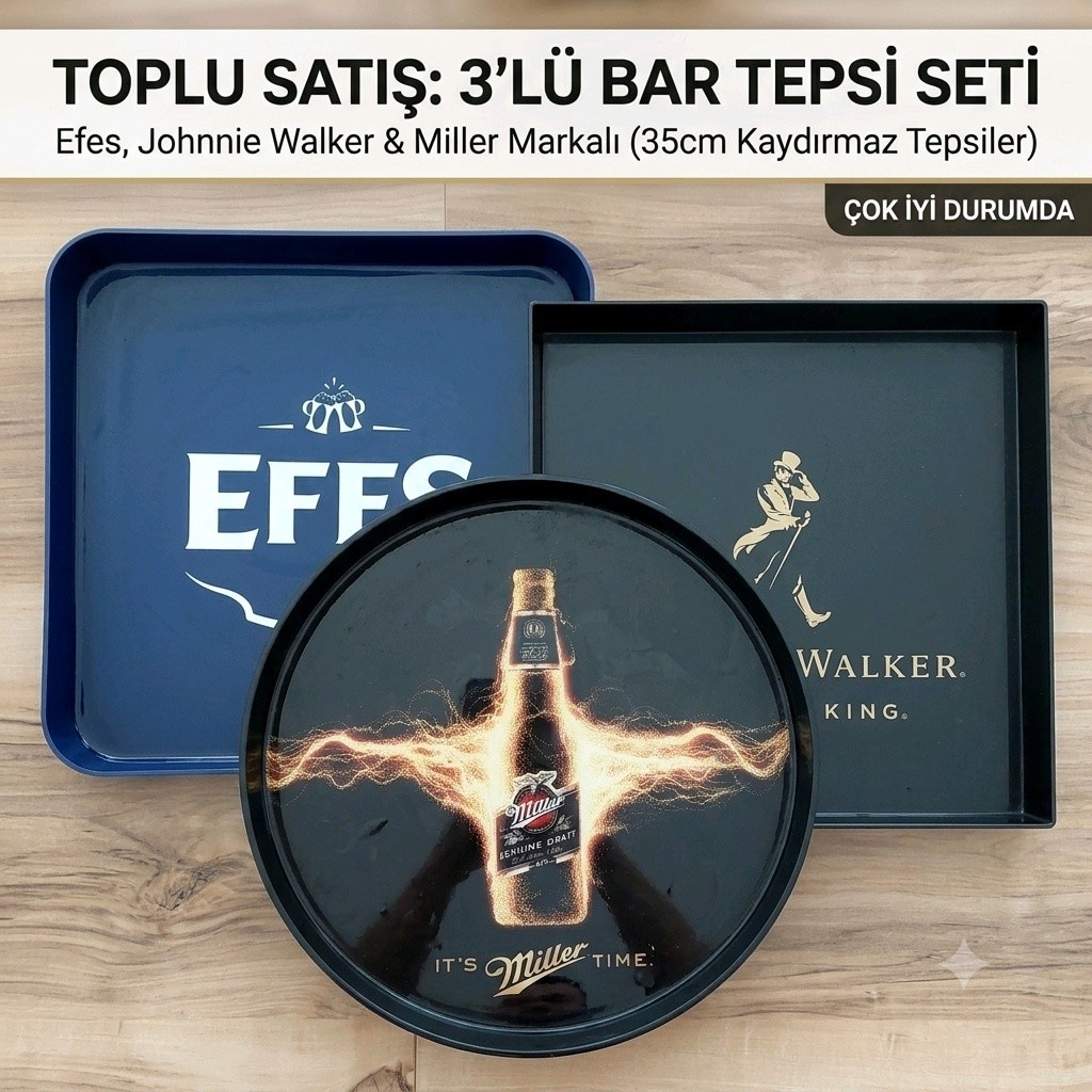 3'lü Kaydırmaz Bar Tepsisi Seti (35cm) / Set of 3 Non-Slip Bar Trays