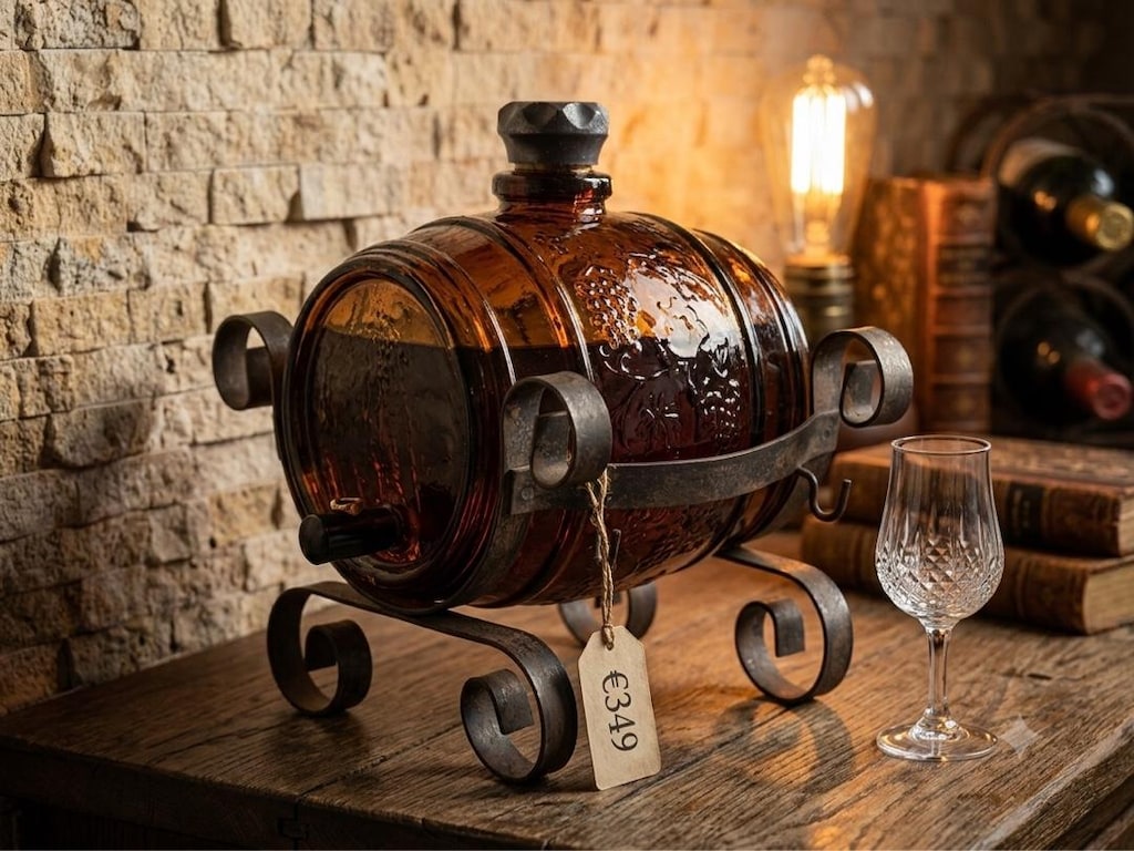 Ferforje Standlı Vintage Cam İçki Fıçısı – 1.5 Litre (Dönem Ürünü) - 2