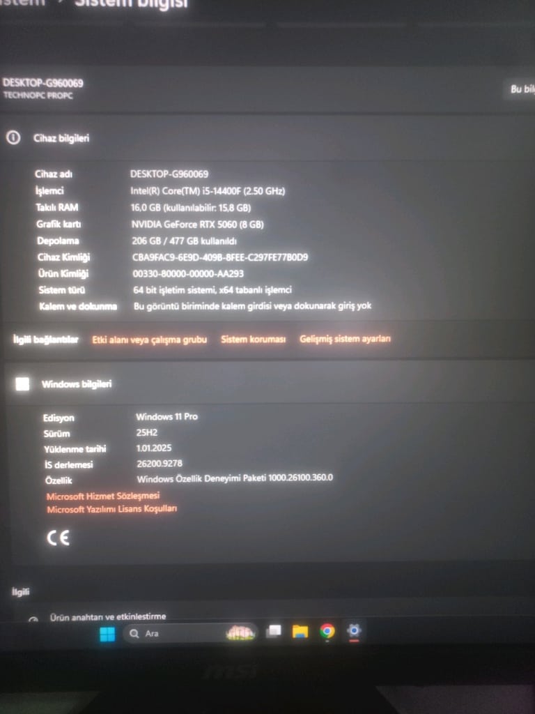 MSI RTX 5060 + i5-14400F | 27" 200Hz MSI | 1 Aylık | Faturalı Garanti - 3