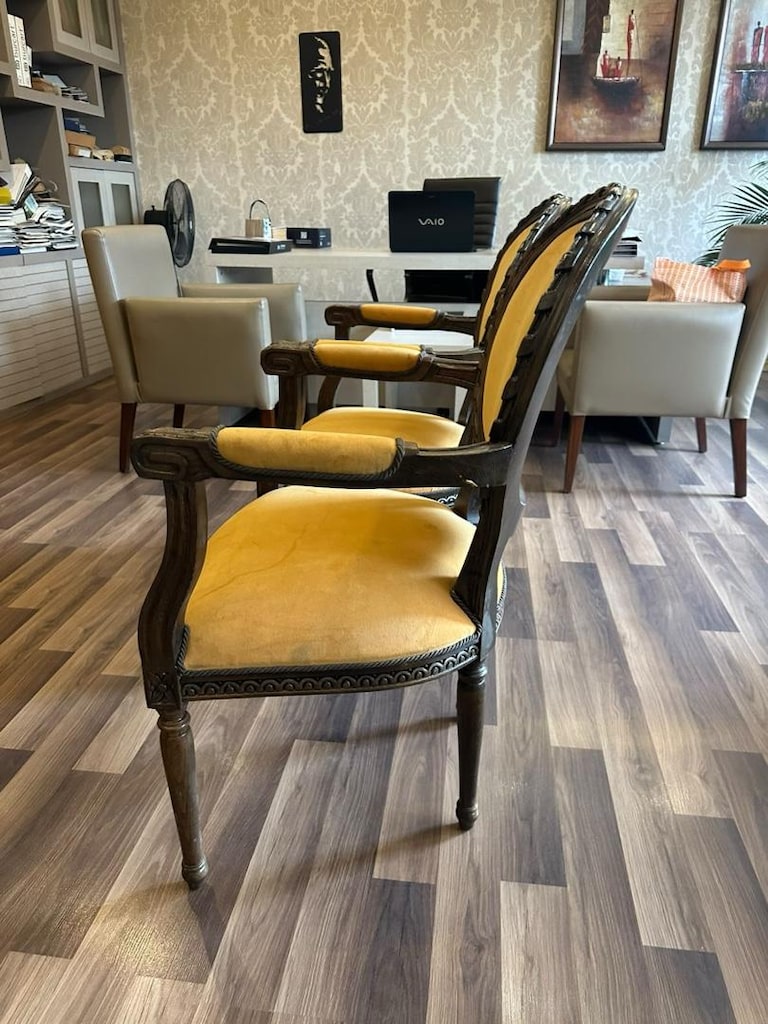 ahşap kollu işçilikli döşemeli sandalye , koltuk - 3