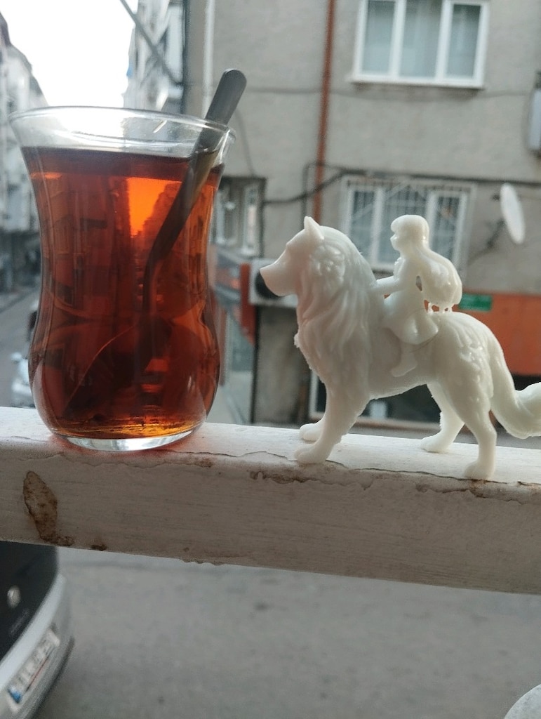 Kişiselleştirilebilir 3D Beyaz Kurt Süren Kız - 5