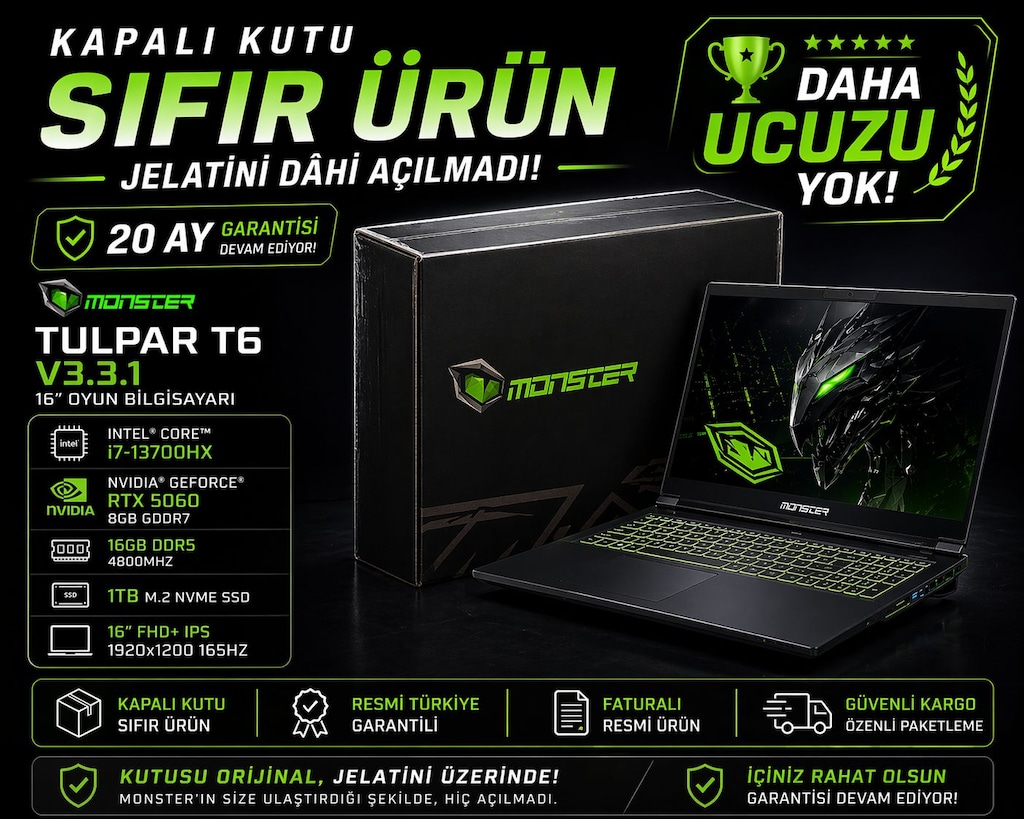 Monster Tulpar T6 V3.3.1 RTX 5060 |Garantili Kapalı Kutu