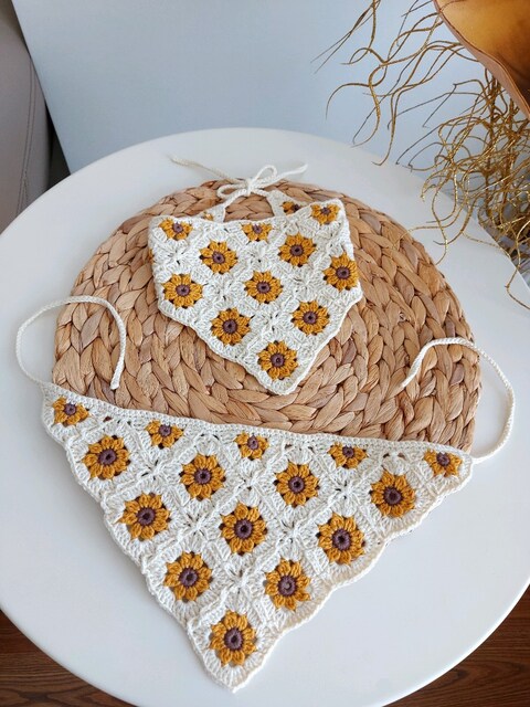 Ayçiçeği Papatya Desenli Bandana