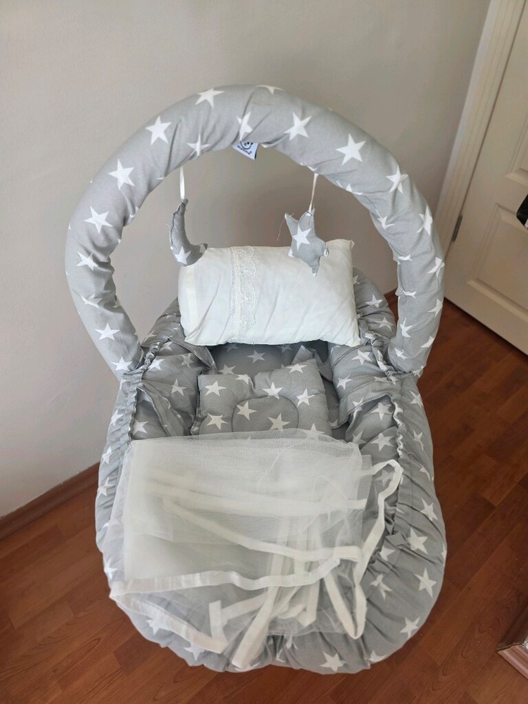 Mamma Star Cibinlik Ve Oyuncaklı Anne Yanı Bebek Yatağı Babynest (Gri) - 3