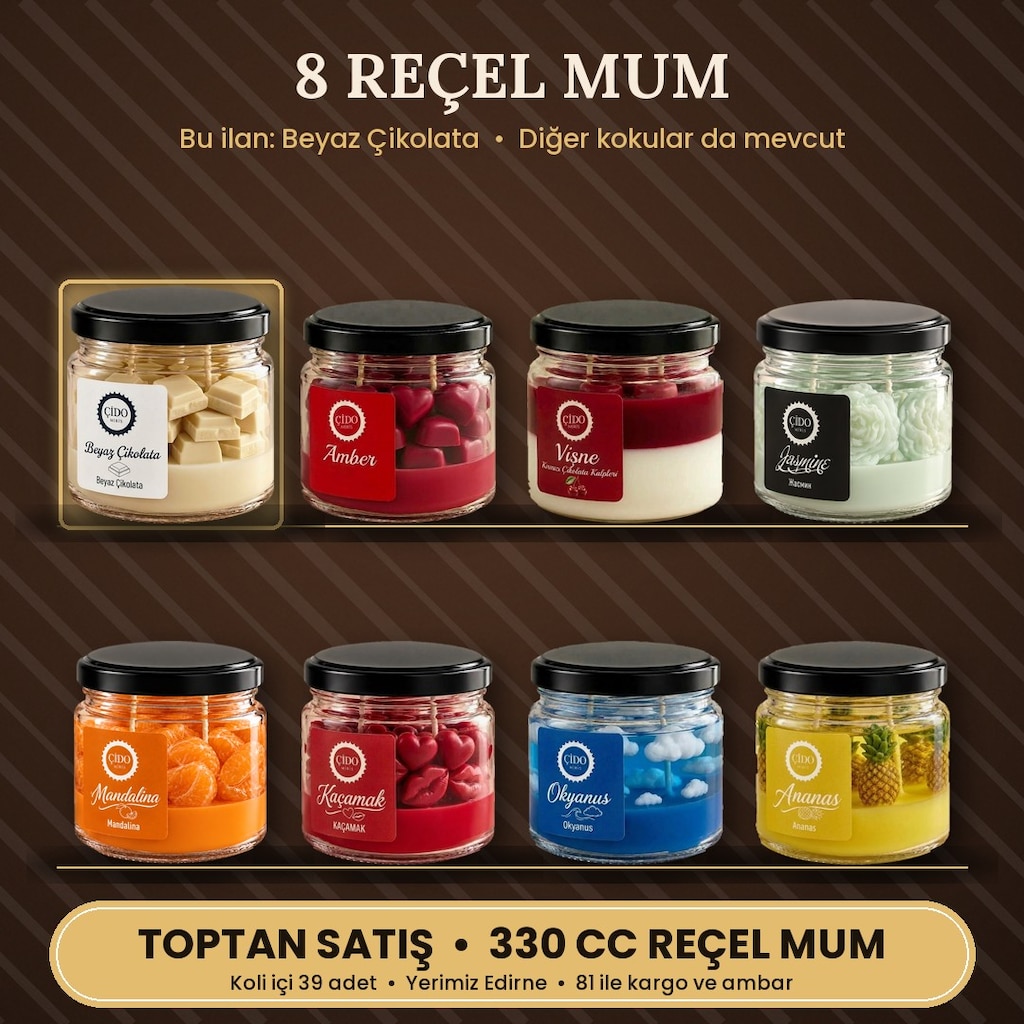 ÇİDO MİRİS REÇEL KAVANOZ MUM BEYAZ ÇİKOLATA 330 CC 8 ÇEŞİT - 3