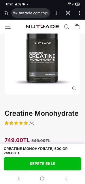 KREATİN MONOHİDRAT SUPPLEMENT NUTRADE