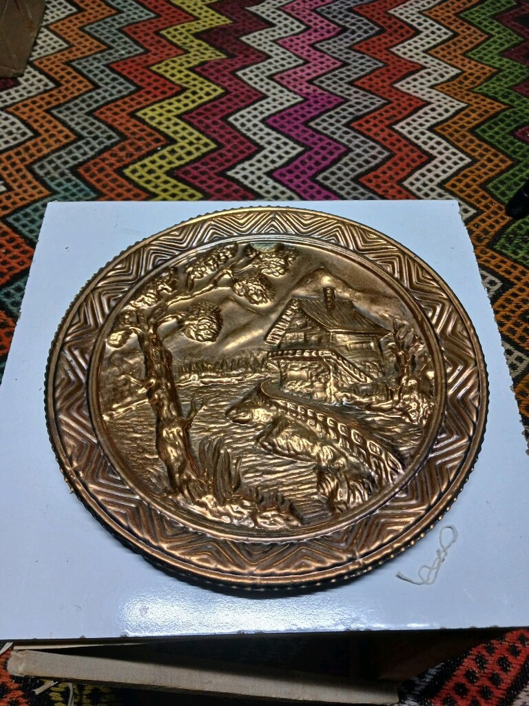 antika bakır kabartmalı tabak - 2