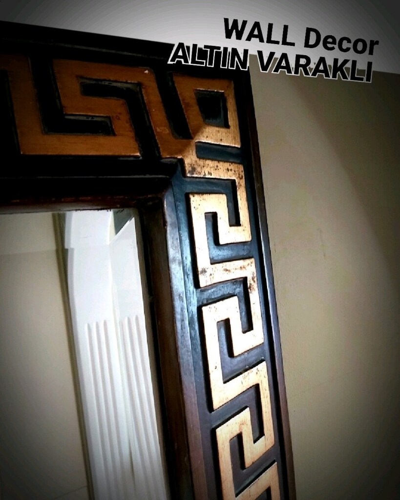 BÜYÜK EBAT VINTAGE ALTIN VARAK BİZOTE KALIN AYNALI VERSACE MOTİF AYNA - 3