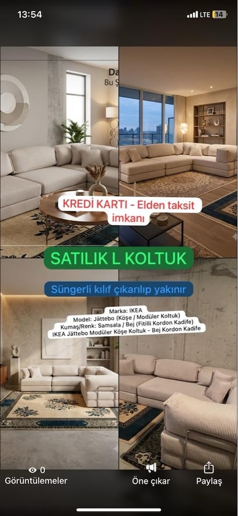 IKEA Jättebo Modüler Köşe Koltuk - Bej Kordon Kadife - 3
