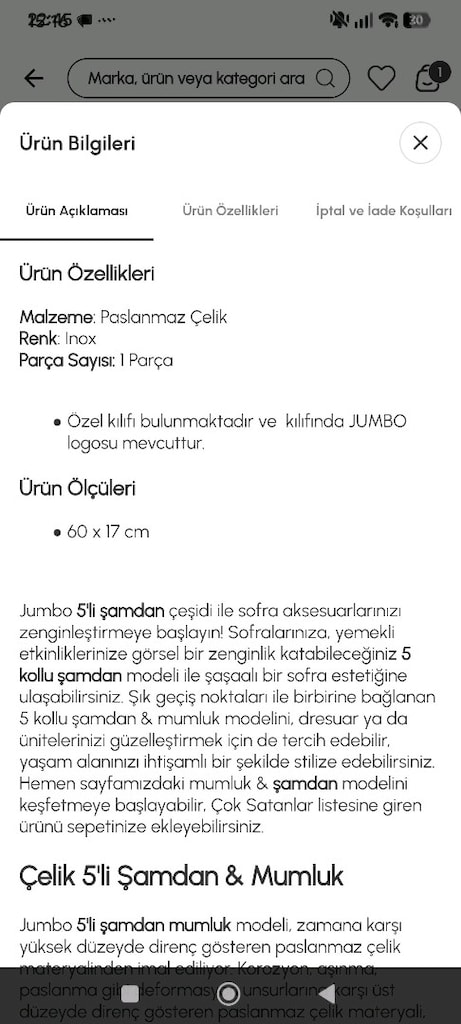 Jumbo 5 li çelik şamdan - 2