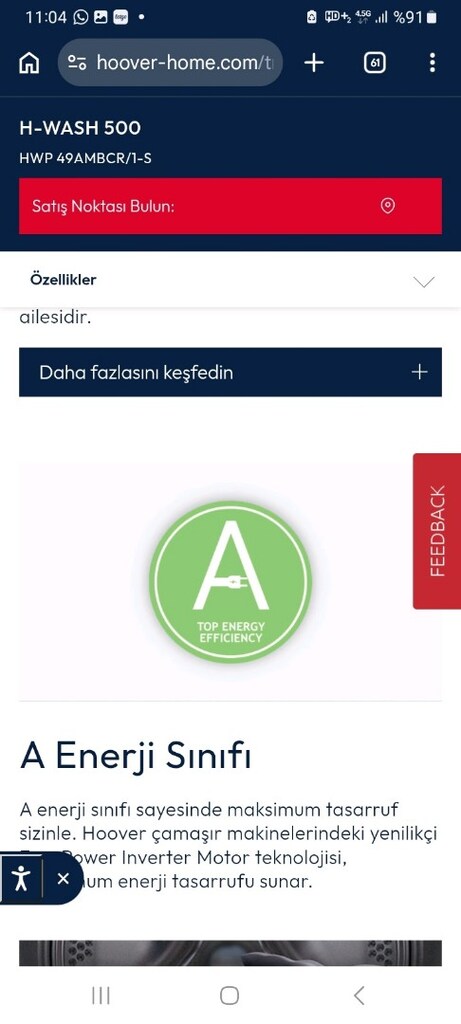 hoover hwp 49ambcr/1-s 9 kg wi-fi bağlantılı 1400 devir çamaşır - 5