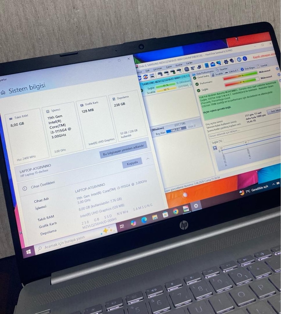 HP-11.NESİL i3-8GB DDR4-256m2 nVME SSD-BATARYALI-IŞIKLI-LAPTOP - 3