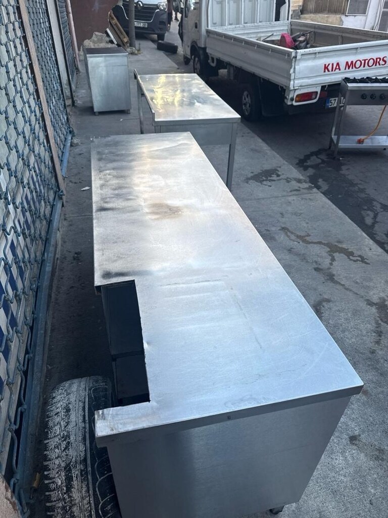 200x65 cm krom kapalı tezgah ara raflı çalışma tezgahı paslanmaz - 2