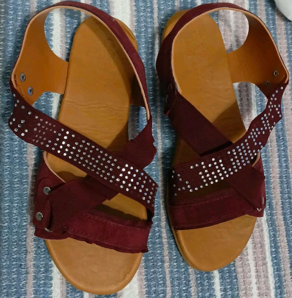 Bordo Taşlı Bayan Sandalet - 2