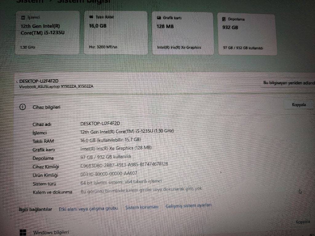 ASUS Vivobook 15 i5-1235U 16GB RAM 1TB SSD W11 Pro Çok Temiz - 4