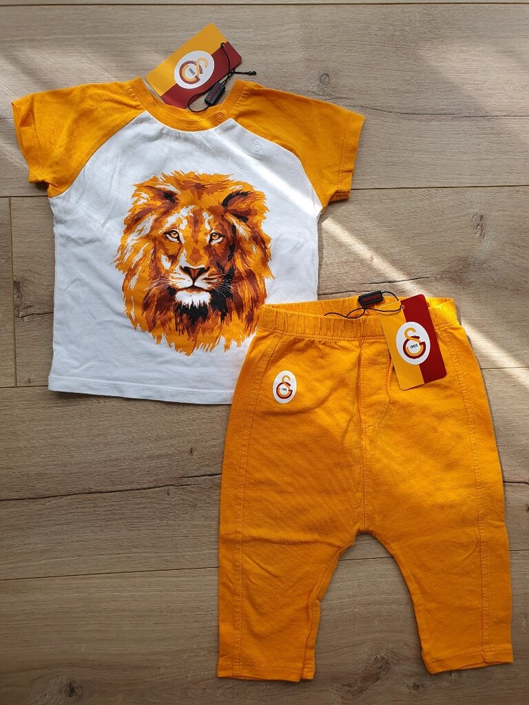 Galatasaray Aslan Baskılı Sarı Bebek Takımı Eşofman Tşört 1 yaş - 3