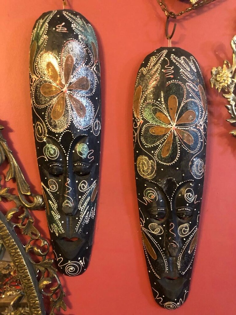 Dekoratif El Yapımı Oymalı Ahşap Mask, Duvar Süsü (2 Adet) - 2
