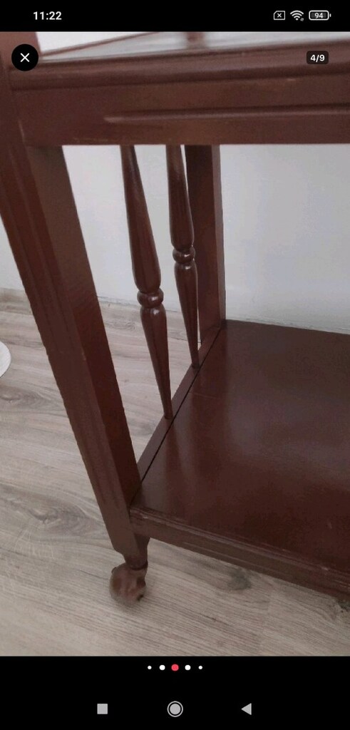 Antika Tekerlekli Ahşap Servis Arabası - 3