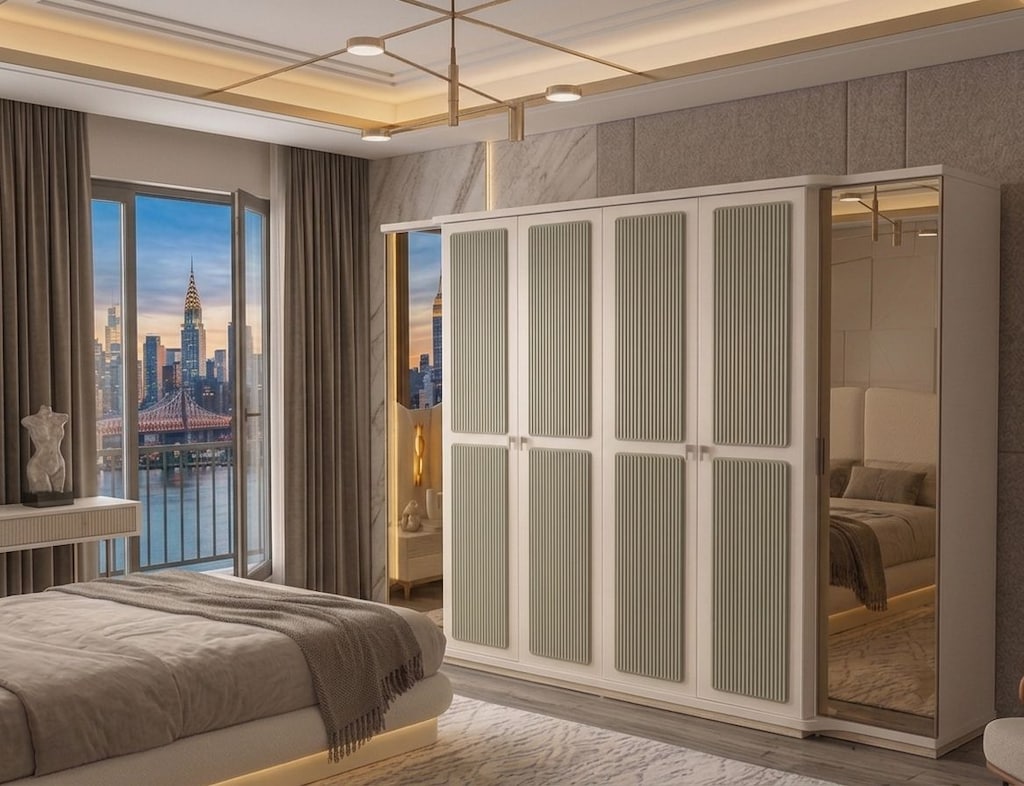 Sıfır, %100 MDF , 6 Kapılı Gardırop - Aytaşı , Traverten, TURKUAZ - 6