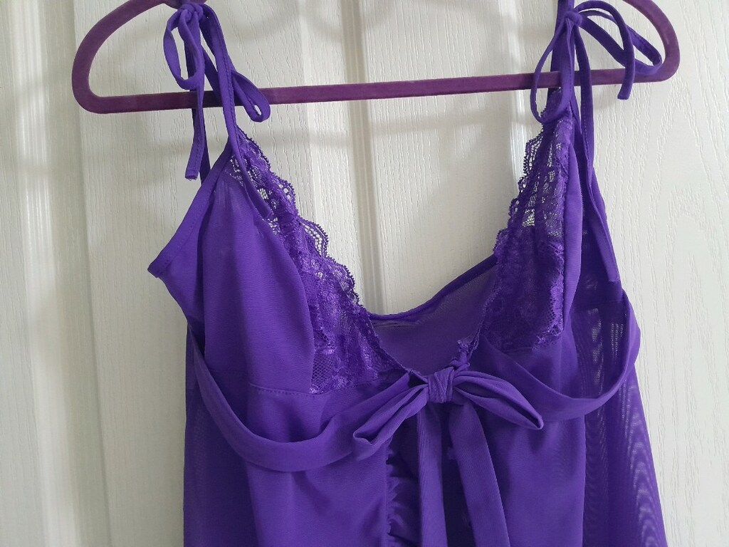 Sifir gibi, L-40, mor, ince askili, bagcikli firfirli bluz - 4
