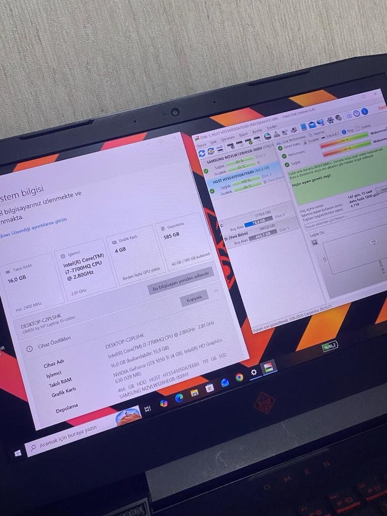 HP OMEN-i7 GAMİNG-16GB DDR4-7700HQ-GTX 1050 Ti-SIFIR BATARYALI-LAPTOP - 3