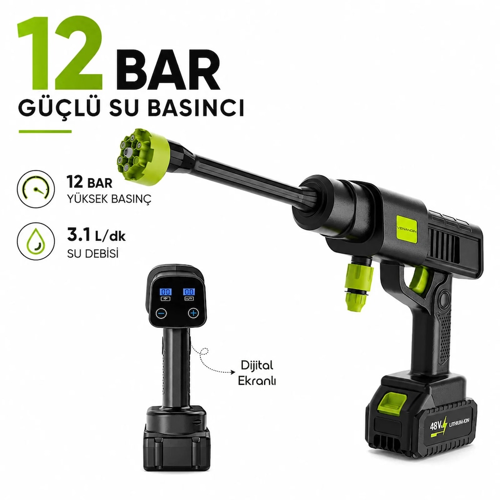 Kablosuz Basınçlı Yıkama Tabancası 12 Bar 150W - 2