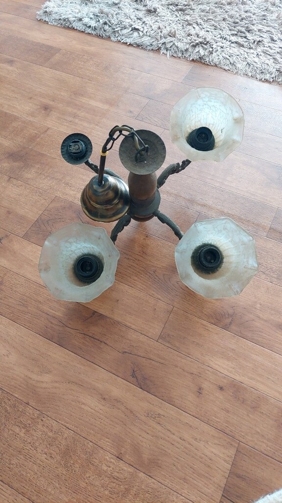 1 adet antika ahşap avize - 5